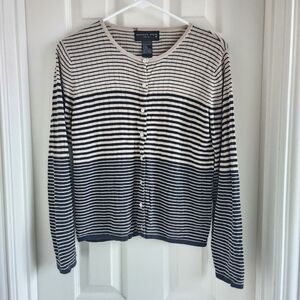 August Silk 100% Silk Striped Cardigan‎ Size Medium
